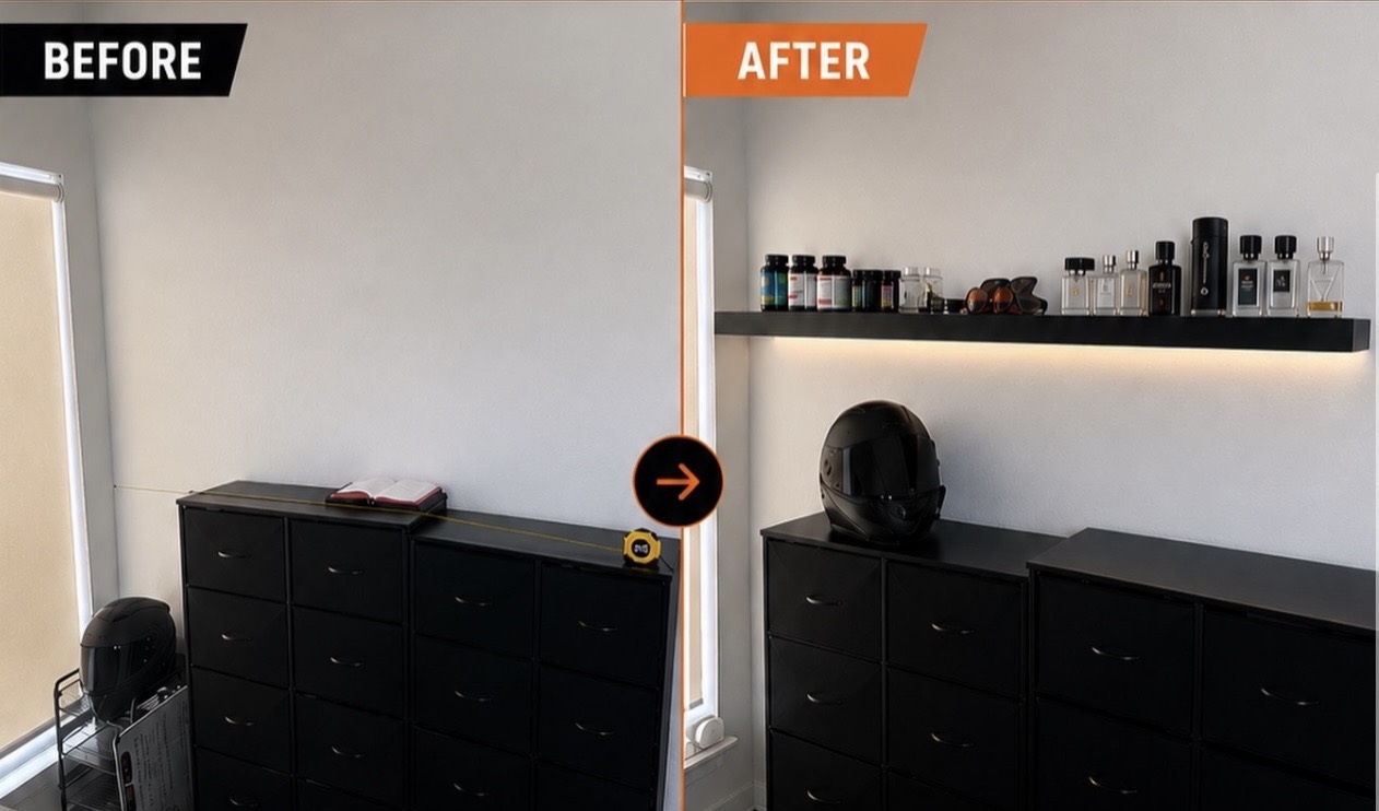 Shelf installation before and after