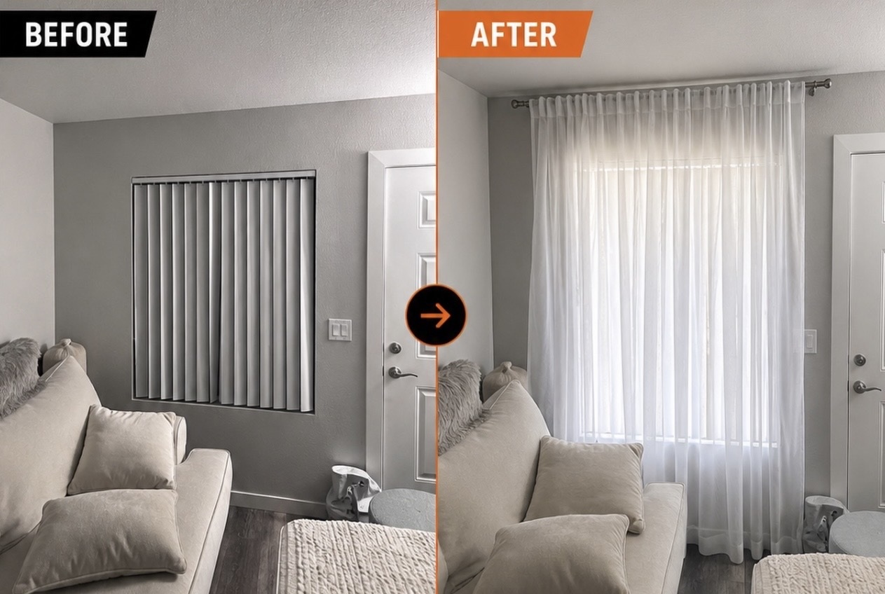 Window treatment installation before and after